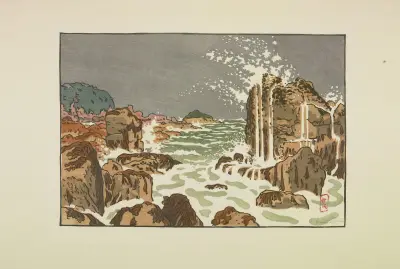 Vindstöt, vågen slår in och faller i kaskader (Tréboul) av Henri Rivière