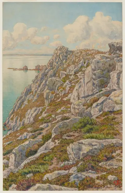 Klipporna vid Île Vierge. Douarnenezbukten. Morgat av Henri Rivière