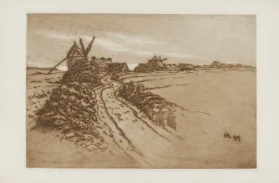 La Palud, vägen till byn och väderkvarnen av Henri Rivière