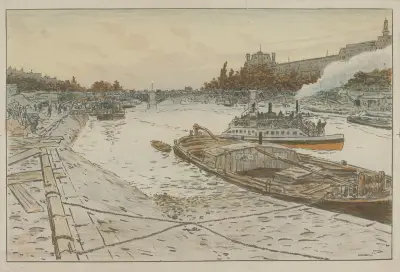 Le Pont des Saints-Pères (pont du Carrousel) och Louvren av Henri Rivière