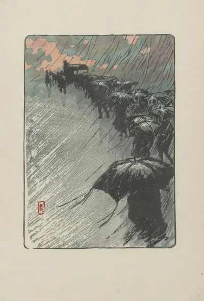 Die Beerdigung mit Regenschirmen, 1914 von Henri Rivière