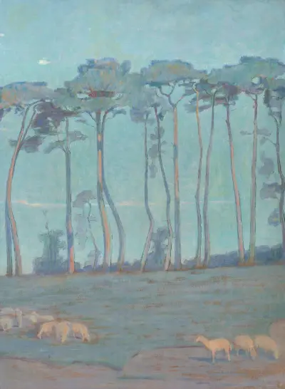 Blått landskap med får av Henri Rivière