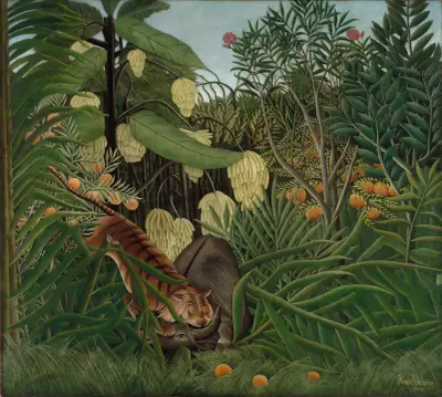 Fight between a Tiger and a Buffalo av Henri Rousseau