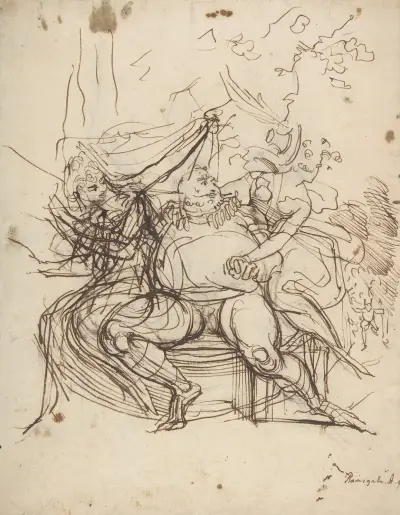 Falstaff med Mrs. Ford och Mrs. Page (Shakespeare, The Merry Wives of Windsor, akt 5, scen 5) av Henry Fuseli