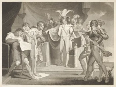 Henrik V; akt II, scen ii, Southampton. Kungen, Scroop m.fl. av Henry Fuseli