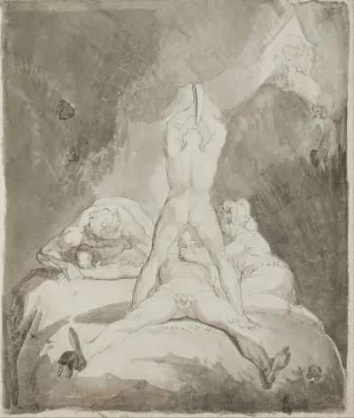 Hefaistos, Bia och Krato fängslar Prometheus på Kaukasus av Henry Fuseli