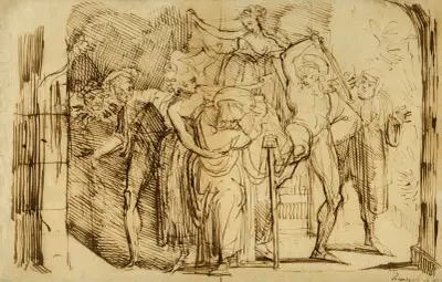 Merry wives of Windsor, act IV, sc. 2, Ford belaboring Falstaff av Henry Fuseli