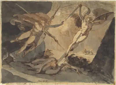 Satan Starts from the Touch of Ithuriel’s Spear av Henry Fuseli