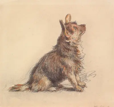 A Terrier Sitting, Looking Up to Right av William Henry Hunt