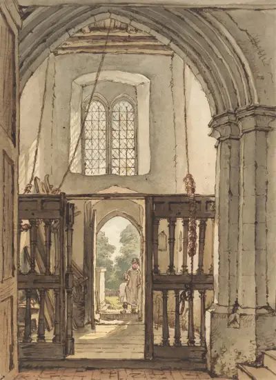 Interior of the Belfry, Bushey Church av William Henry Hunt