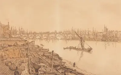 Blick auf die alte London Bridge von William Henry Hunt
