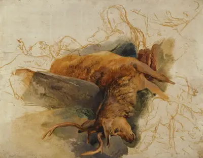 A Dead Stag, With Sketched Figures Of A Ghillie And Hounds av Sir Edwin Henry Landseer
