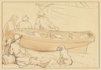 Fiskare vid en båt med en hund av Sir Edwin Henry Landseer