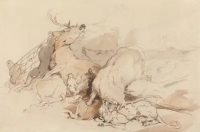 Hounds and Hunters Attacking Deer av Sir Edwin Henry Landseer