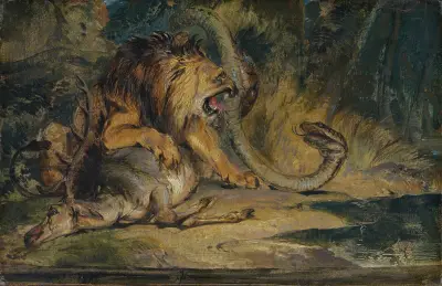 Lejon försvarar sitt byte av Sir Edwin Henry Landseer