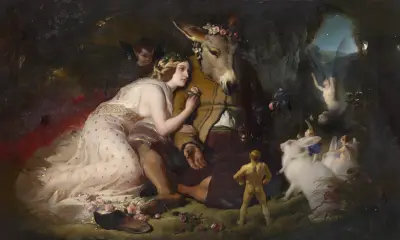 Scene from a Midsummer Night’s Dream. Titania and Bottom av Sir Edwin Henry Landseer