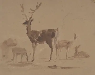 Stag and Its Young av Sir Edwin Henry Landseer