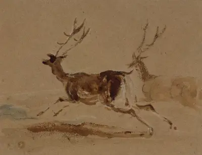 Two Stags Running av Sir Edwin Henry Landseer