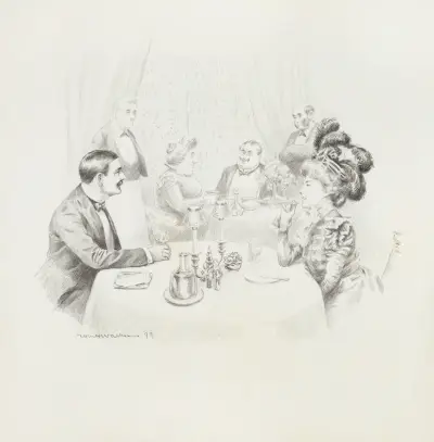 A couple eat at a fine restaurant. av William Henry Walker