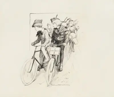 A group of children riding their bikes. av William Henry Walker