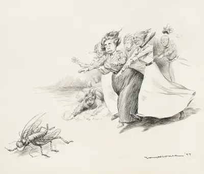 A group of women knock each other over chasing a single grasshopper. av William Henry Walker