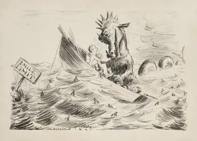 Mężczyzna w małej łodzi zaatakowany przez potwora morskiego, William Henry Walker
