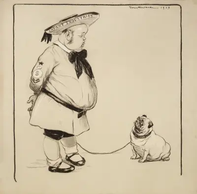 Ein Mann als Sinnbild der jungen Industrien mit seinem Bulldoggen als Sinnbild der Wall Street von William Henry Walker