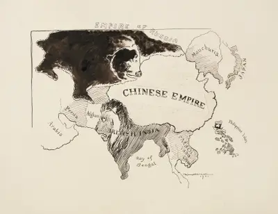 Mapa kontynentu azjatyckiego przedstawiająca różne imperia wyobrażone jako zwierzęta, William Henry Walker