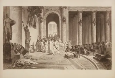 Tłum mężczyzn w rzymskich togach, reprezentujących Trusty, zajął Senat i zabił człowieka reprezentującego konkurencję, William Henry Walker