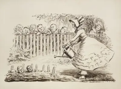 Eine Frau gießt Pflanzen in ihrem Garten von William Henry Walker