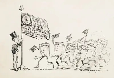 Młody mężczyzna trzyma tabliczkę z napisem „The Boy Grafters of America”, William Henry Walker