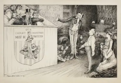 Im US-Zollhaus bittet eine Familie Uncle Sam, während Beamte ihr Hab und Gut durchsuchen von William Henry Walker