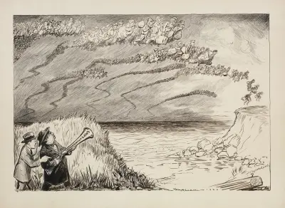 Grupy imigrantów przelatujące nad Atlantykiem, by wylądować na amerykańskich brzegach, William Henry Walker
