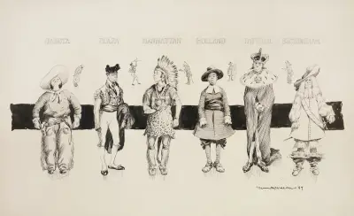 Bilder mehrerer stolzer Männer, mit kleinen Bildern von ihnen bei niederen Arbeiten im Hintergrund, 1897 von William Henry Walker