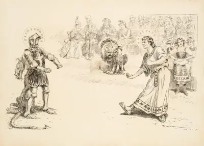 Święty Jerzy i święty Patryk przygotowują się do walki przed tłumem, William Henry Walker