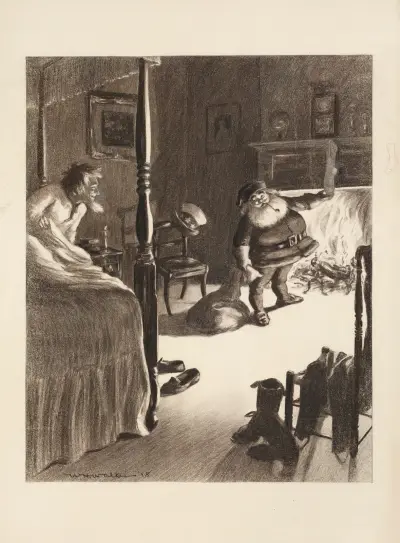 Święty Mikołaj wypełnia skarpetę Wuja Sama, William Henry Walker
