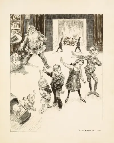 Santa Claus wird von einer Gruppe kleiner Kinder abgewiesen von William Henry Walker
