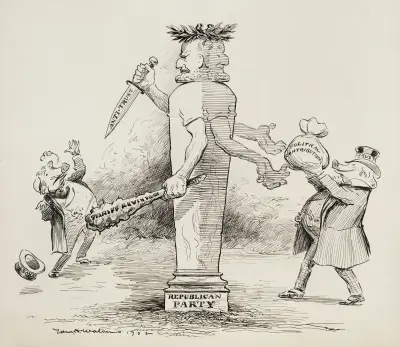 Die Republikanische Partei als zweigesichtiger Mann dargestellt von William Henry Walker