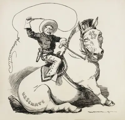 Theodore Roosevelt jako kowboj na koniu symbolizującym Senat, William Henry Walker