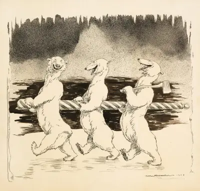 Drei Eisbären, die das Schild zum Nordpol gestohlen haben von William Henry Walker