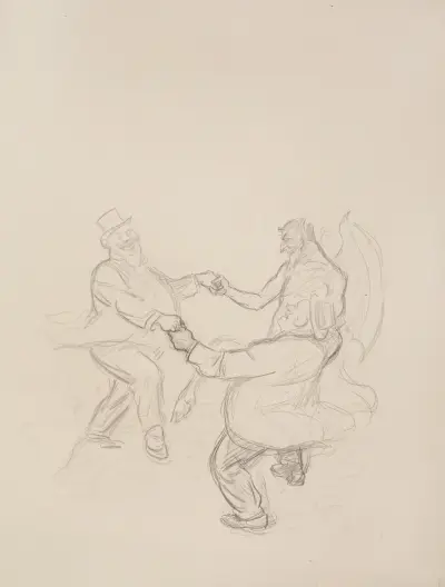 Dwóch grubych mężczyzn w garniturach radośnie tańczy z demonem, William Henry Walker