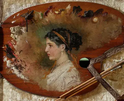 Damenbildnis auf der Palette des Malers von Henryk Siemiradzki