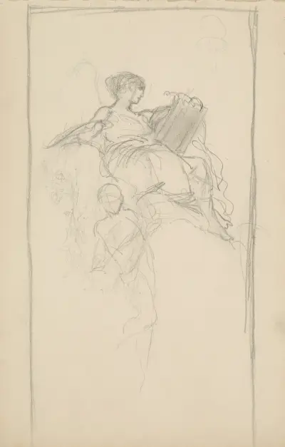 Skiss av figur för taket 'Ljus och skugga' i Jan Zawiszas palats i Warszawa (1883) av Henryk Siemiradzki