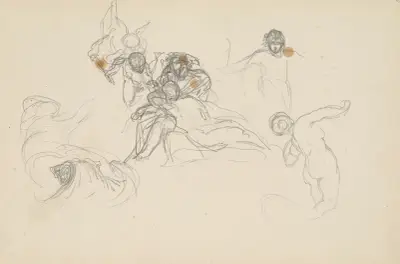 Skisser till plafonden 'Andromeda'; grupp med gudinna, skiss av Perseus av Henryk Siemiradzki