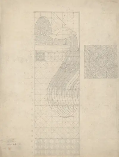 Design for Peacock Panel and a Tile av Herbert Crowley