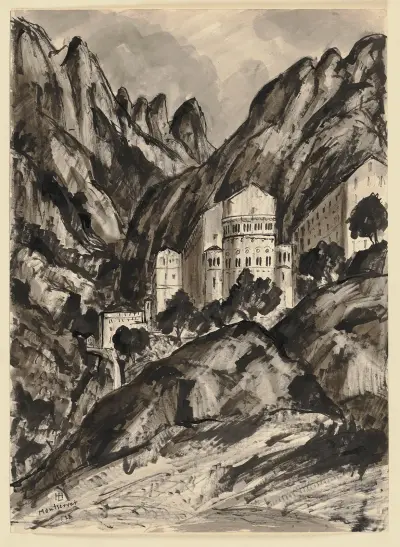 Berget Montserrat med benediktinerklostret Santa Maria de Montserrat av Hermann Lismann
