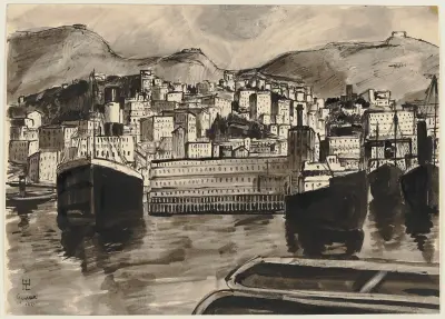 Hamnvy från Genua av Hermann Lismann