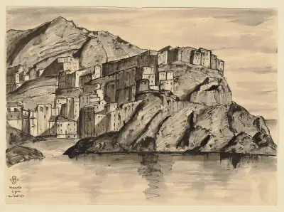Manarola i Ligurien sedd från båt av Hermann Lismann