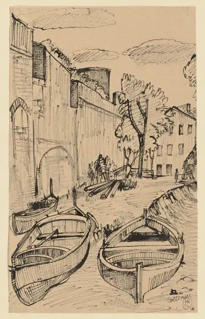 Två båtar i hamnen i Collioure av Hermann Lismann