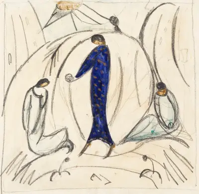Frau in Blau mit zwei Begleitern av Hermann Stenner